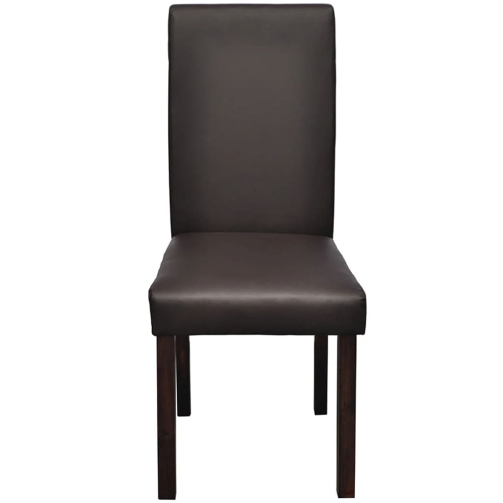 Dining Chair Set of 4 Brown Wooden frame, faux leather upholstery