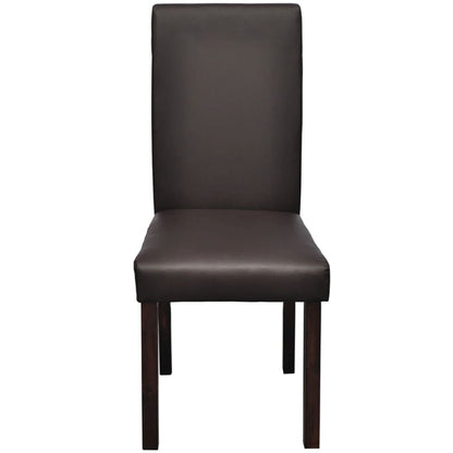 Dining Chair Set of 4 Brown Wooden frame, faux leather upholstery