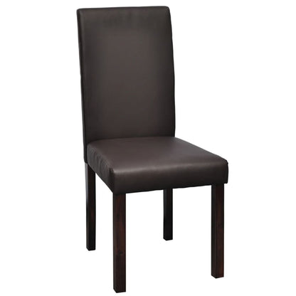 Dining Chair Set of 4 Brown Wooden frame, faux leather upholstery
