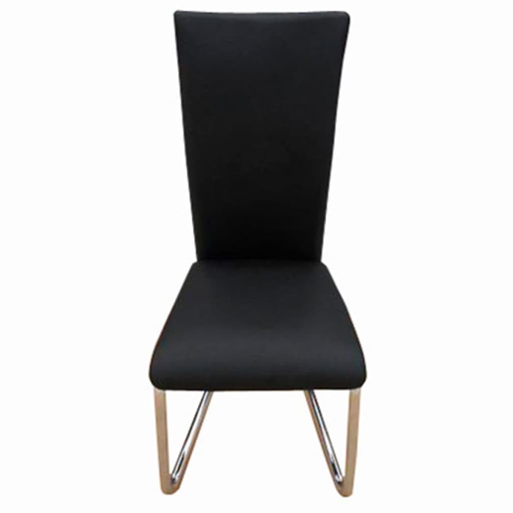 Dining Chair Set of 2 Black Faux Leather Standard Modern