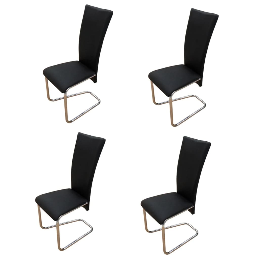 Dining Chair Set of 4 Black Chrome-plated iron, faux leather
