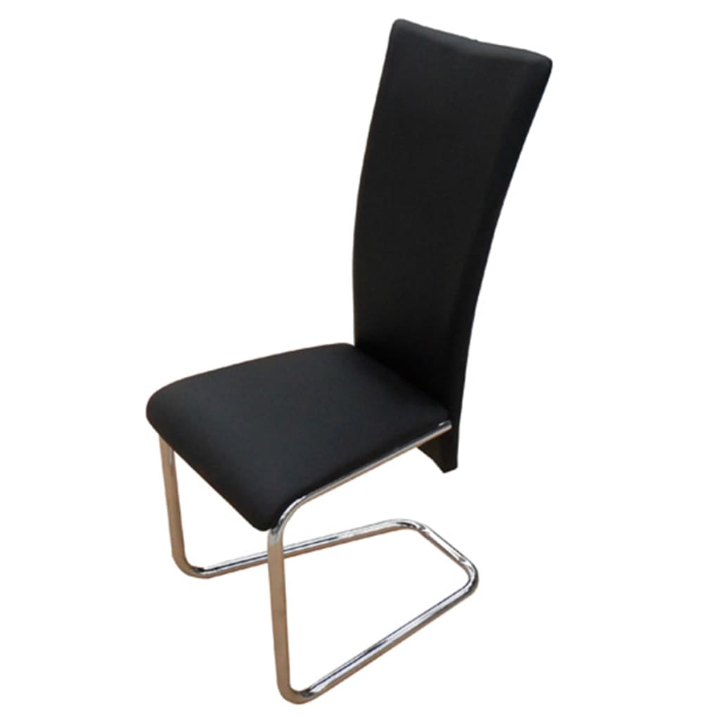 Dining Chair Set of 4 Black Chrome-plated iron, faux leather