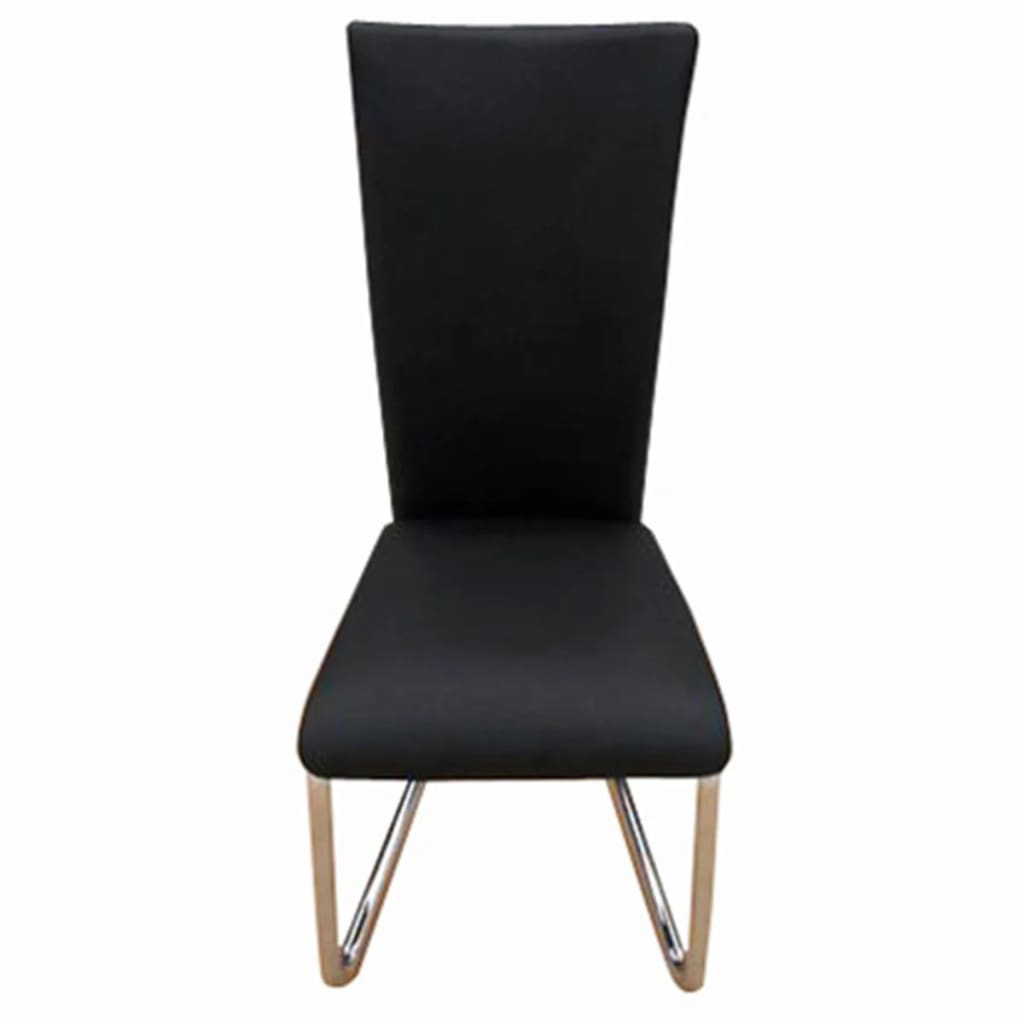Dining Chair Set of 4 Black Chrome-plated iron, faux leather