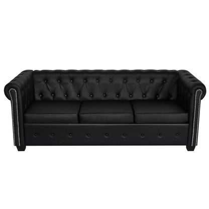 Sofa Black Artificial Leather, Wooden Frame, MDF, Plywood 3-Seater