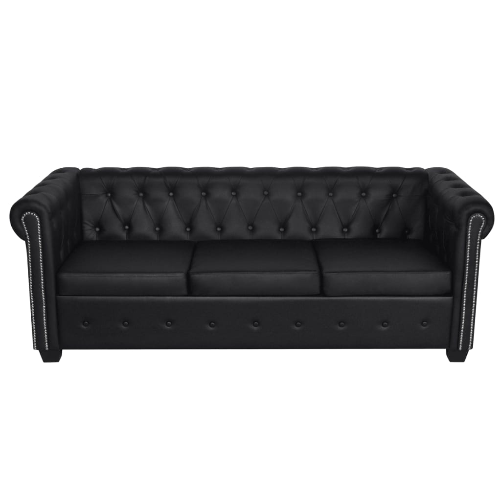Sofa Black Artificial Leather, Wooden Frame, MDF, Plywood 3-Seater