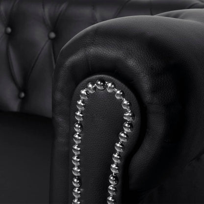 Sofa Black Artificial Leather, Wooden Frame, MDF, Plywood 3-Seater