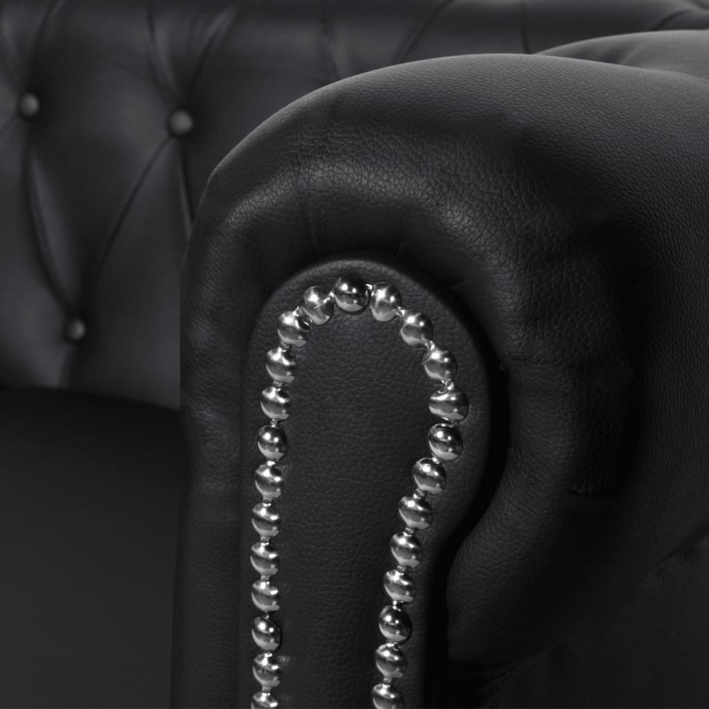 Sofa Black Artificial Leather, Wooden Frame, MDF, Plywood 3-Seater