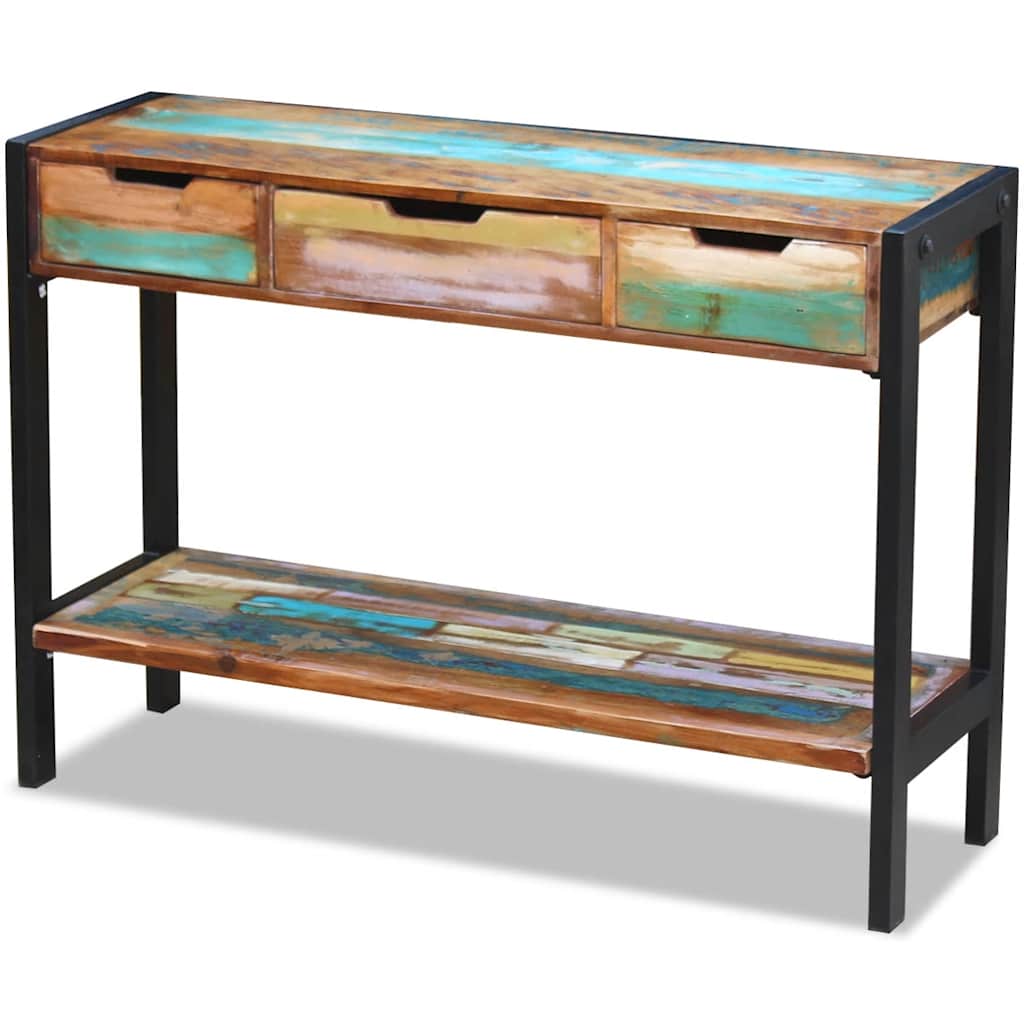 Side Table Multicolor Solid reclaimed wood, Steel Medium