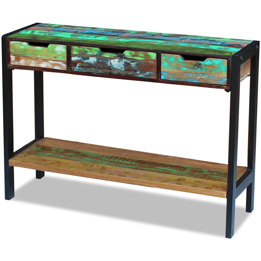Side Table Multicolor Solid reclaimed wood, Steel Medium