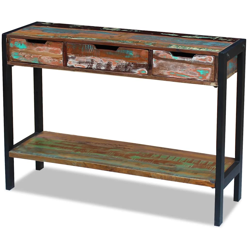 Side Table Multicolor Solid reclaimed wood, Steel Medium