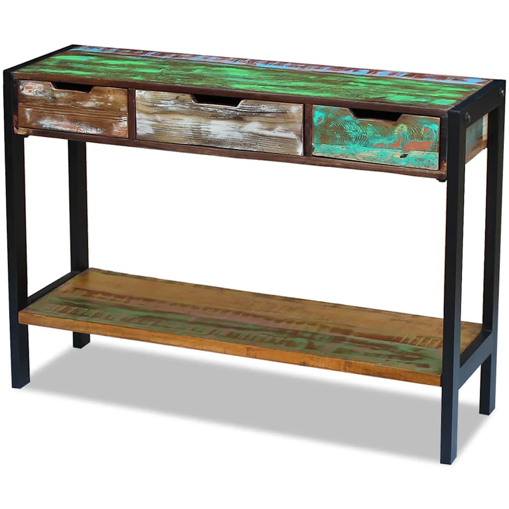 Side Table Multicolor Solid reclaimed wood, Steel Medium