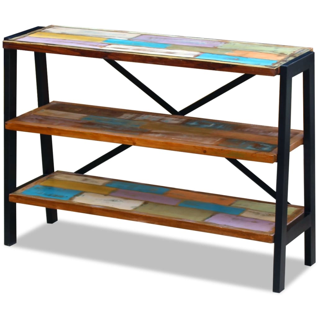 Side Table Multicolor Reclaimed wood and steel Small