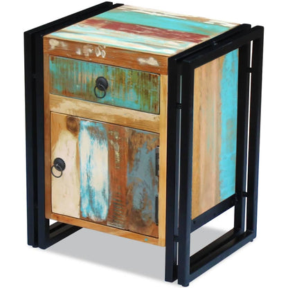 Bedside Cabinet Multicolor Reclaimed Wood Regular Bedside Cabinet