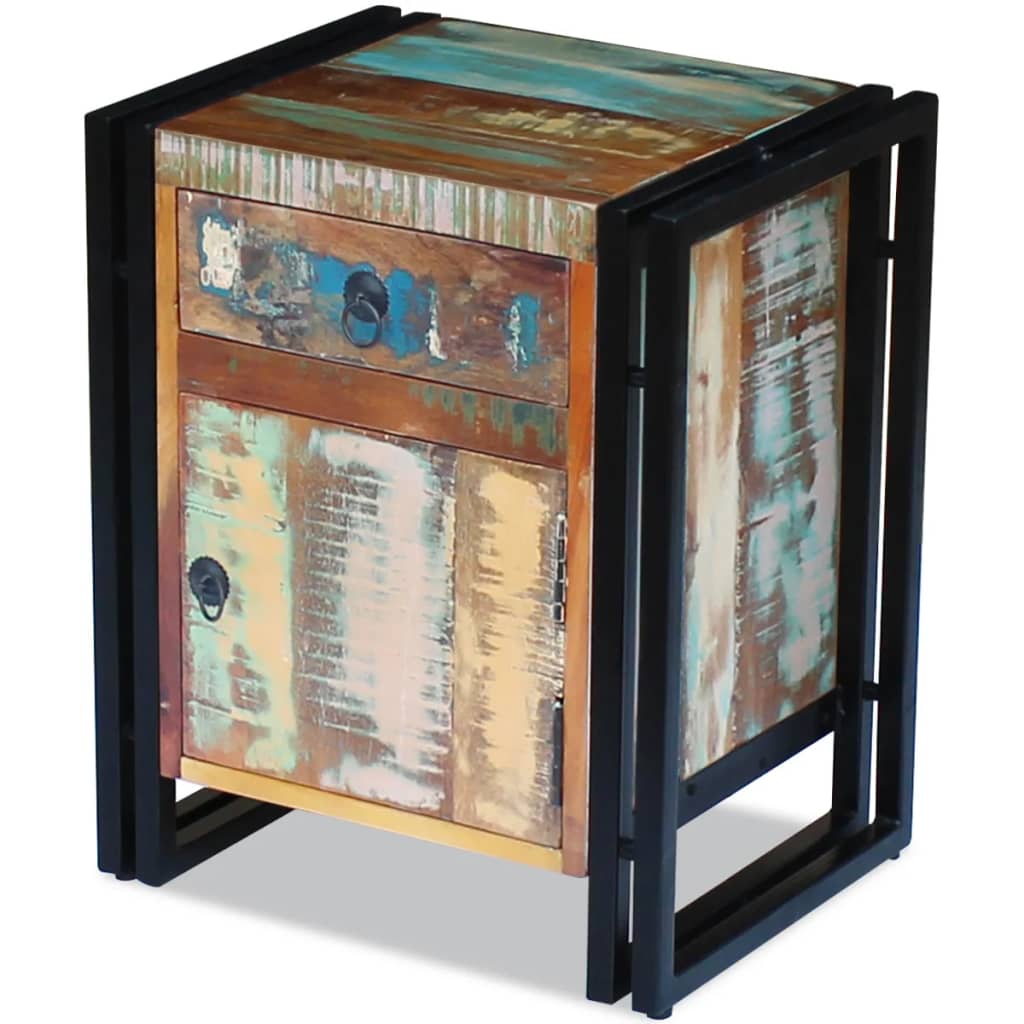 Bedside Cabinet Multicolor Reclaimed Wood Regular Bedside Cabinet