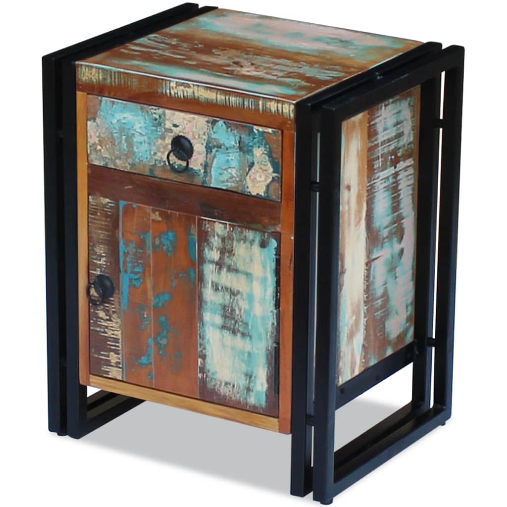 Bedside Cabinet Multicolor Reclaimed Wood Regular Bedside Cabinet