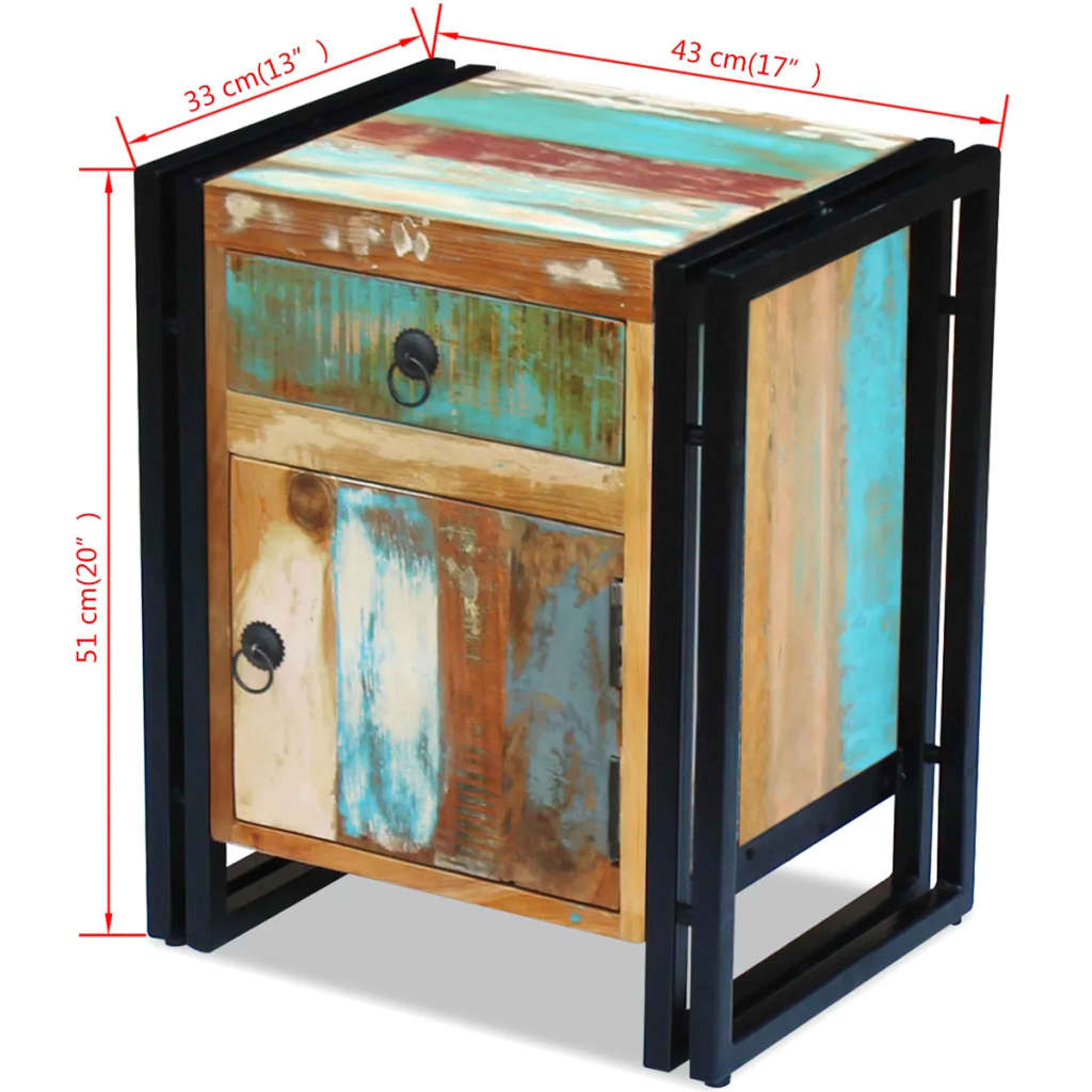 Bedside Cabinet Multicolor Reclaimed Wood Regular Bedside Cabinet