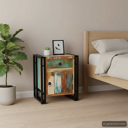 Bedside Cabinet Multicolor Reclaimed Wood Regular Bedside Cabinet