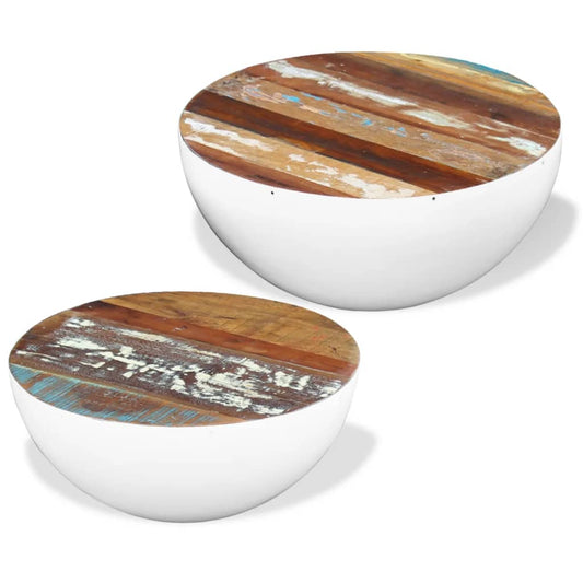 Coffee Table Set of 2 Multicolour Reclaimed wood and steel