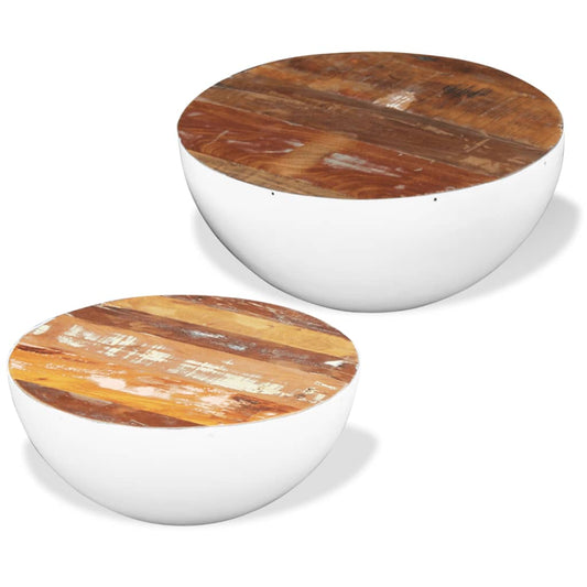 Coffee Table Set of 2 Multicolour Reclaimed wood and steel