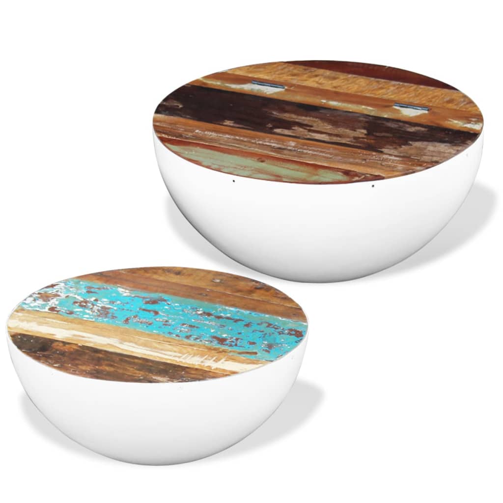 Coffee Table Set of 2 Multicolour Reclaimed wood and steel