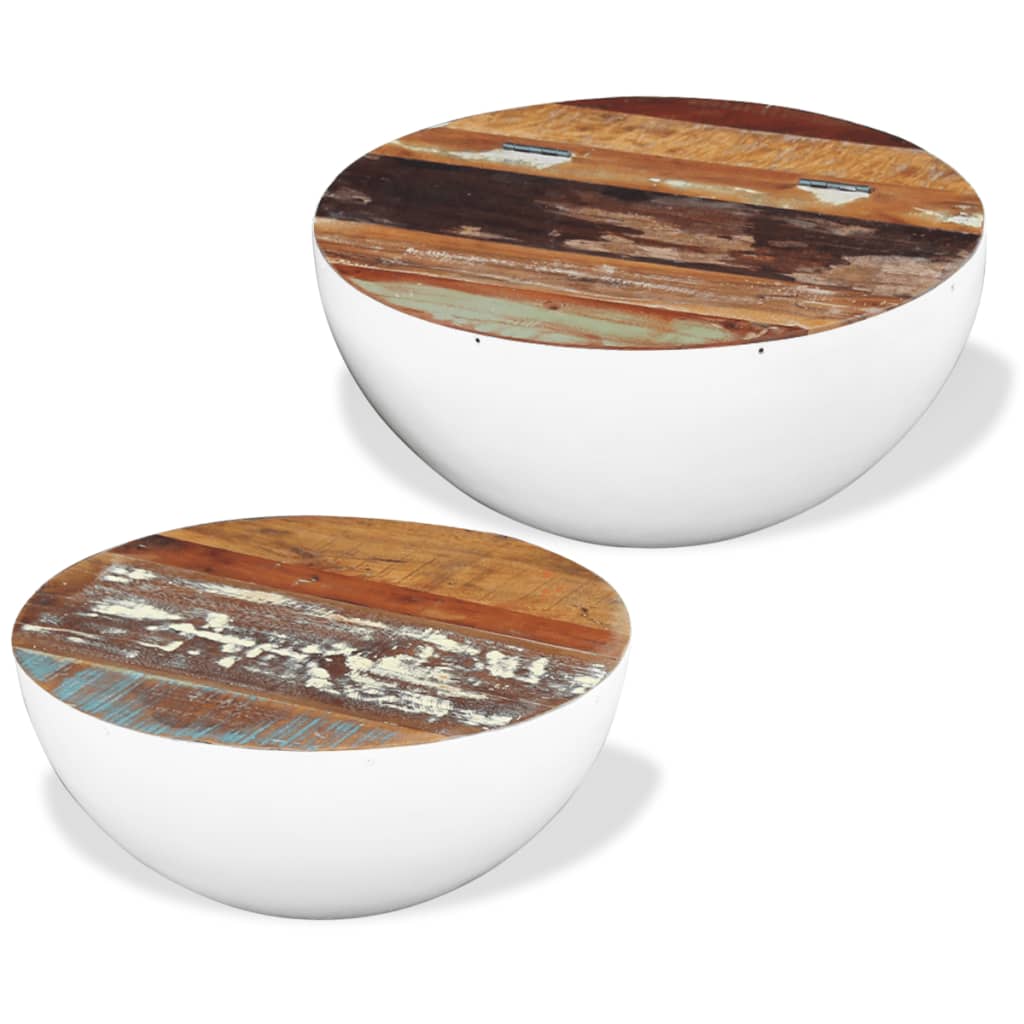 Coffee Table Set of 2 Multicolour Reclaimed wood and steel