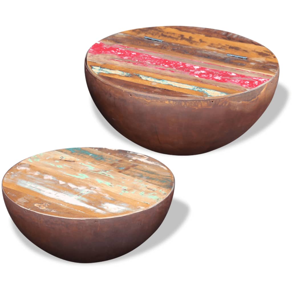 Coffee Table Set of 2 Multicolour Reclaimed wood Small Durable
