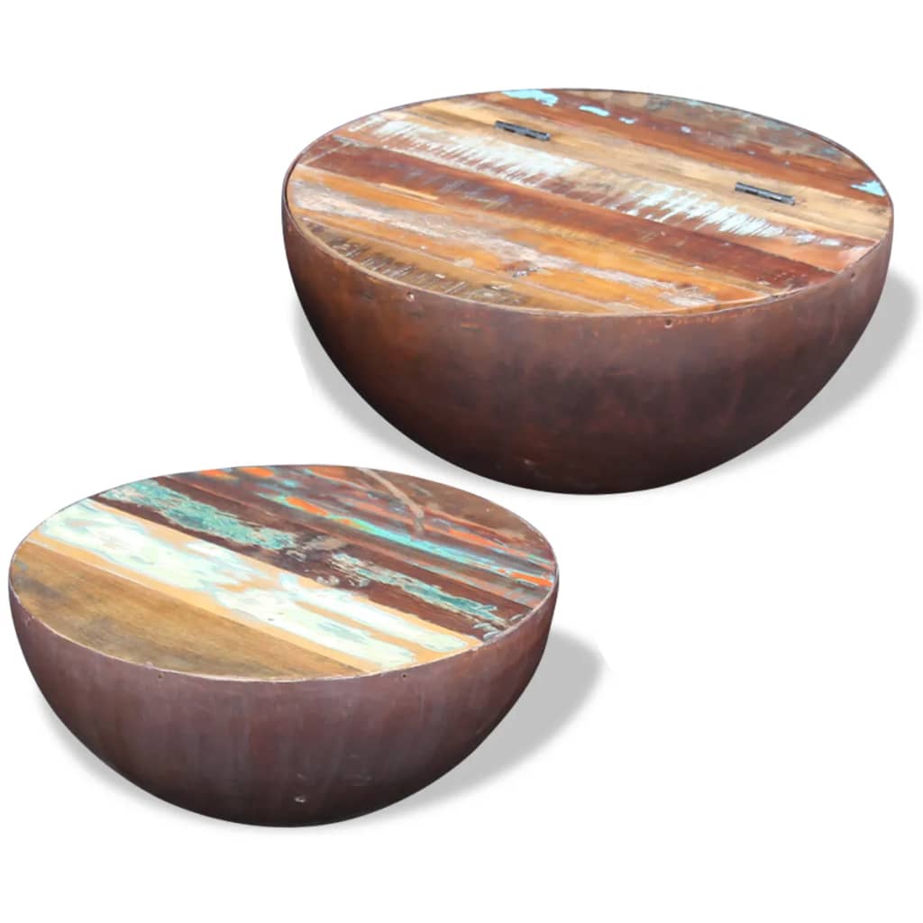 Coffee Table Set of 2 Multicolour Reclaimed wood Small Durable