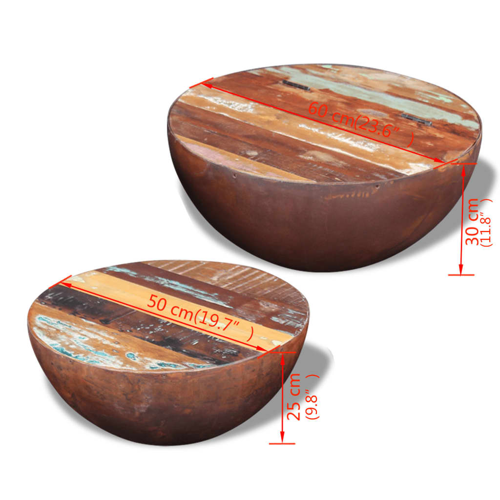 Coffee Table Set of 2 Multicolour Reclaimed wood Small Durable