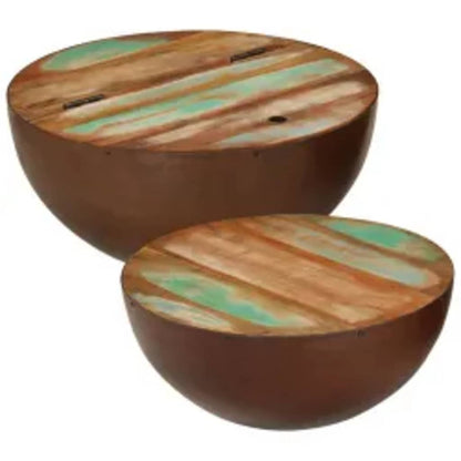 Coffee Table Set of 2 Multicolour Reclaimed wood Small Durable
