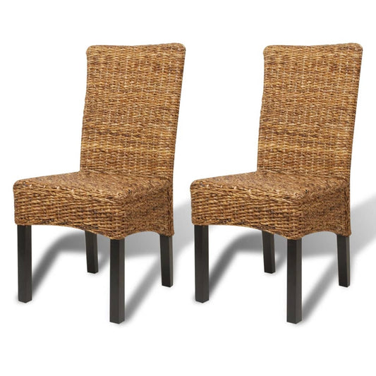 Dining Chair Set of 2 Brown Abaca leaves, solid mango wood Medium