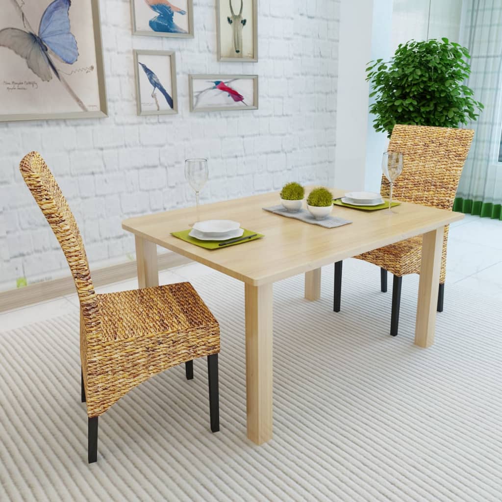 Dining Chair Set of 2 Brown Abaca leaves, solid mango wood Medium