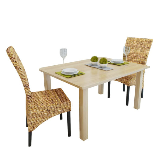 Dining Chair Set of 2 Brown Abaca leaves, solid mango wood Medium