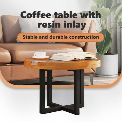 Coffee Table Multicolor Solid Teak Wood, Mango Wood, Resin Medium