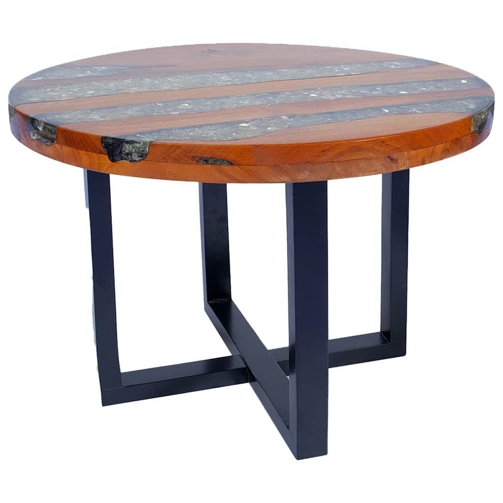 Coffee Table Multicolor Solid Teak Wood, Mango Wood, Resin Medium