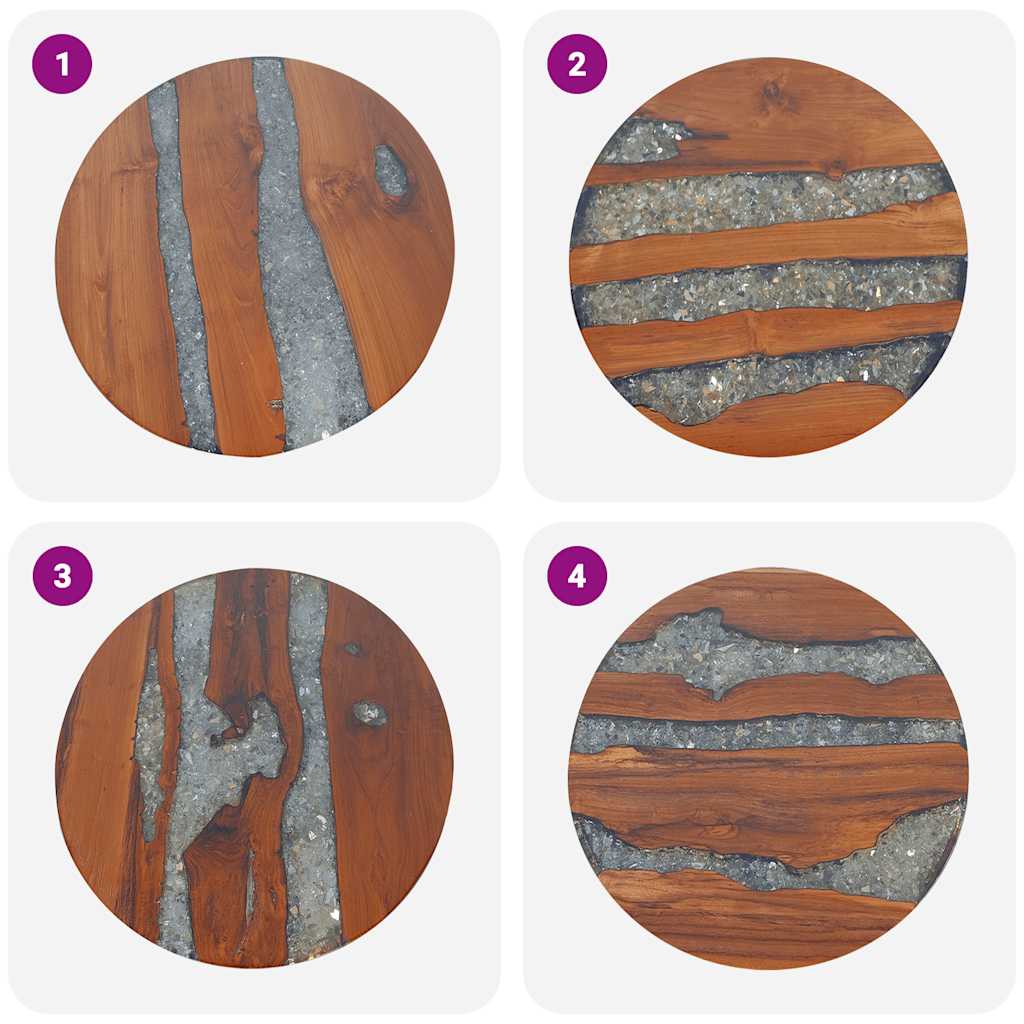 Coffee Table Multicolor Solid Teak Wood, Mango Wood, Resin Medium