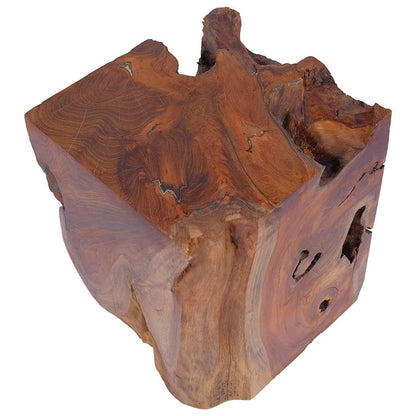 Stool Brown Solid teak wood Medium-sized Statement Piece Stool