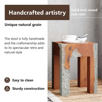 Stool Multicolor Solid teak wood 11.8x11.8x15.7 in