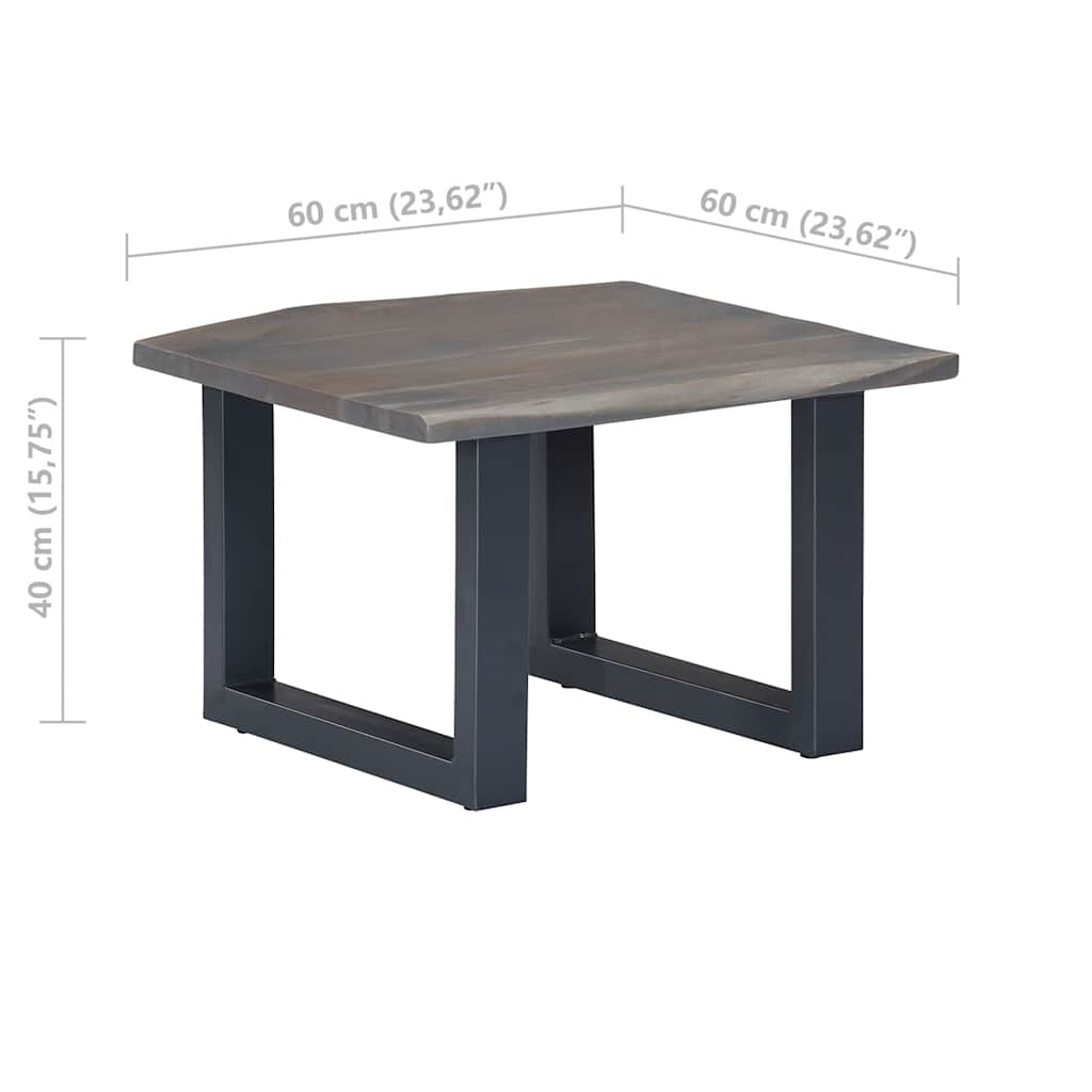 Coffee Table Grey Solid Acacia Wood, Powder-Coated Iron 23.6 in