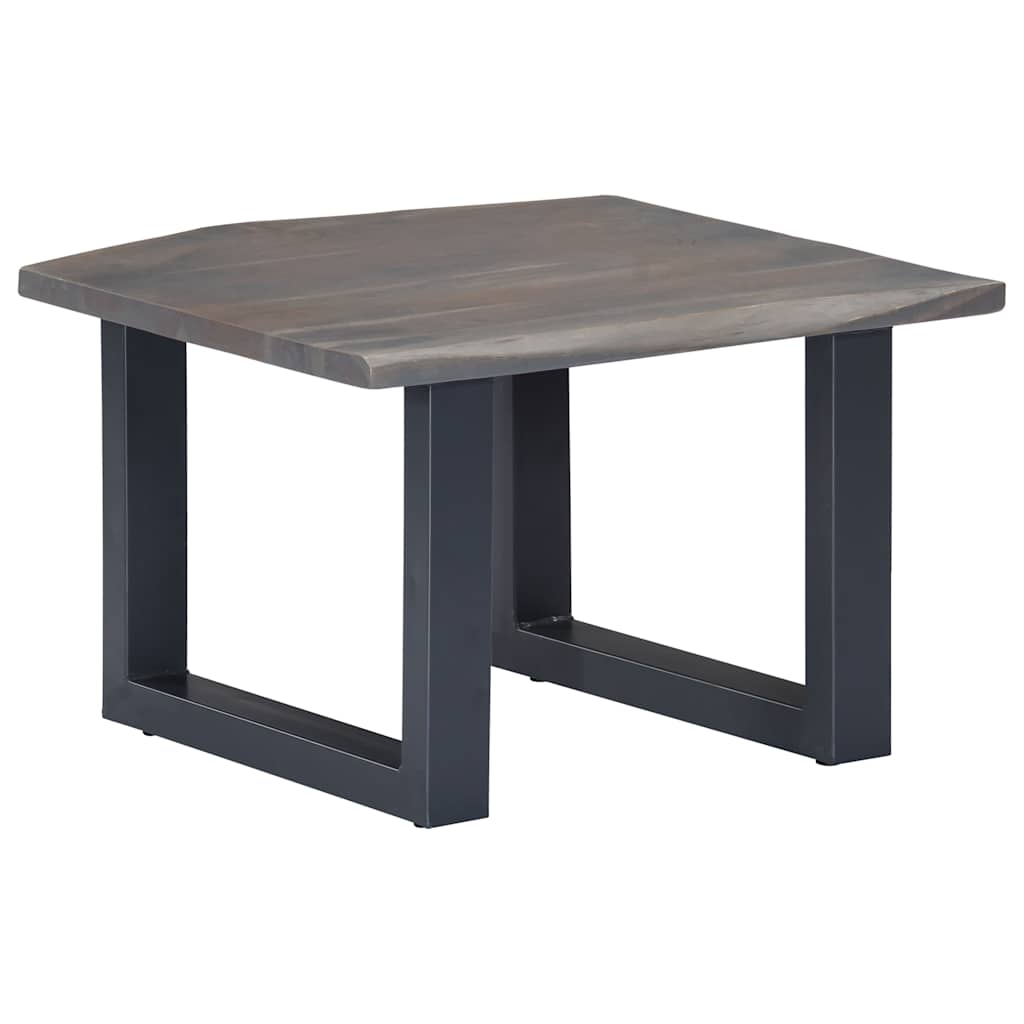Coffee Table Grey Solid Acacia Wood, Powder-Coated Iron 23.6 in