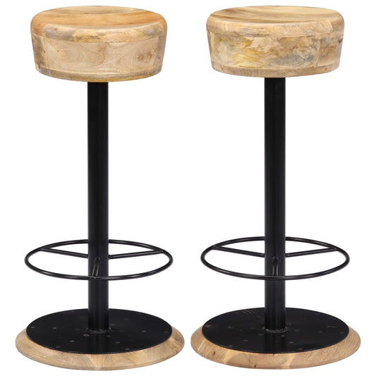 Bar Chair Light Brown, Black Solid Mango Wood, Powder-Coated Iron