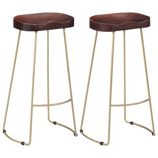 Bar Chair Set of 2 Walnut brown and brass
