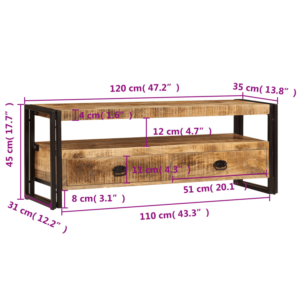 TV Cabinet Brown Solid Mango Wood Medium TV Cabinet Rectangular