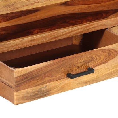 TV Cabinet Brown, Black Solid Acacia Wood, Powder-Coated Steel