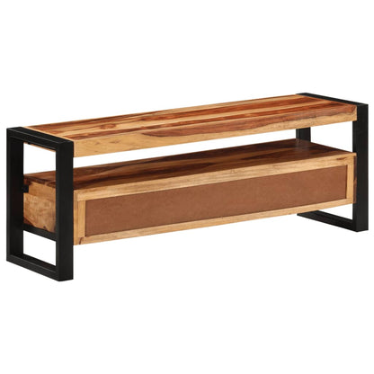 TV Cabinet Brown, Black Solid Acacia Wood, Powder-Coated Steel
