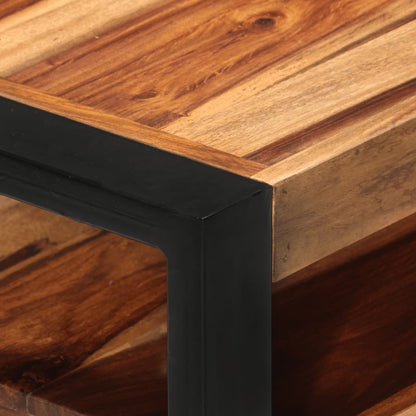 TV Cabinet Brown, Black Solid Acacia Wood, Powder-Coated Steel