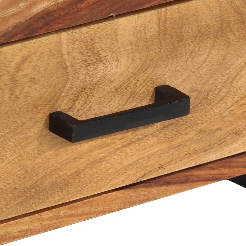 TV Cabinet Brown, Black Solid Acacia Wood, Powder-Coated Steel