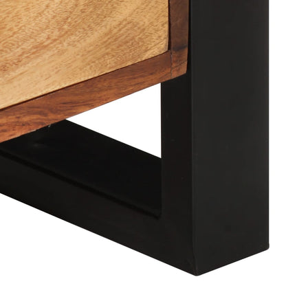 TV Cabinet Brown, Black Solid Acacia Wood, Powder-Coated Steel