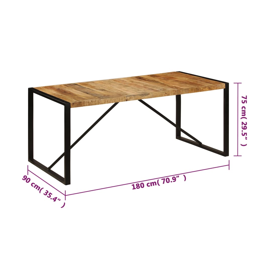 Dining Table Brown and Black Solid Mango Wood and Powder-Coated Steel
