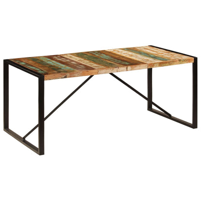 Dining Table Multicolor Solid Reclaimed Wood and Powder-Coated Steel