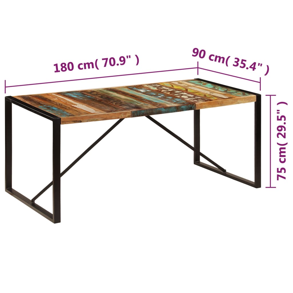 Dining Table Multicolor Solid Reclaimed Wood and Powder-Coated Steel